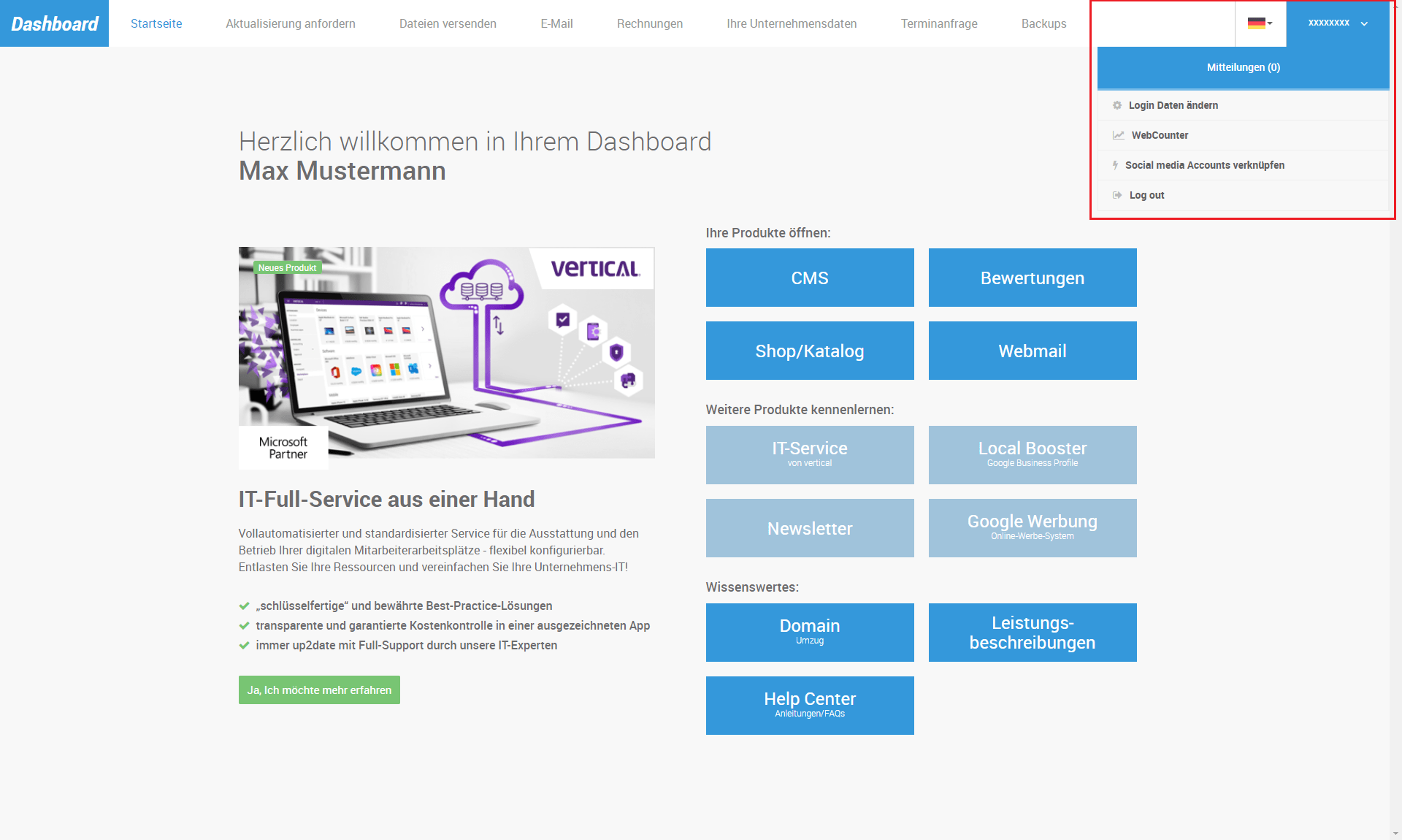 Kundendashboard - Einstellungen